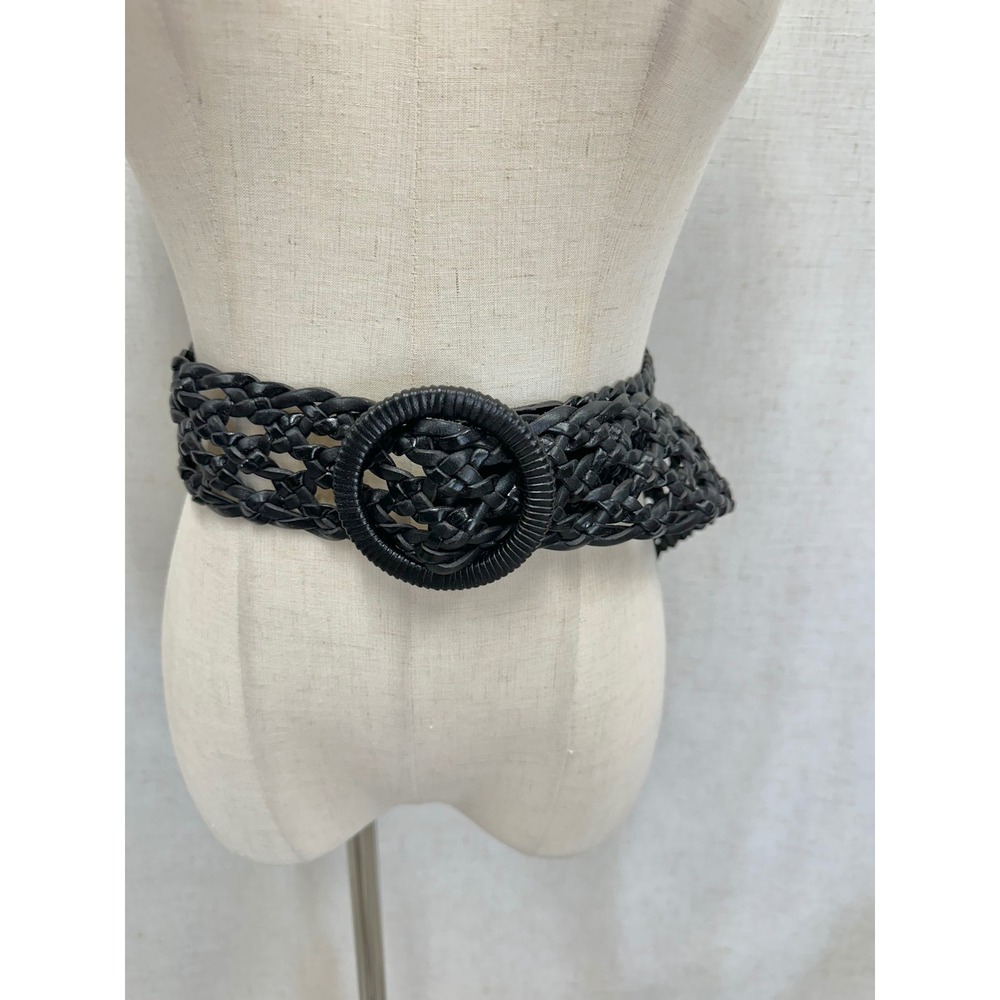 Lauren Ralph Lauren Black Braided O Ring ‎ Leather Wide Waist Belt Size X Large